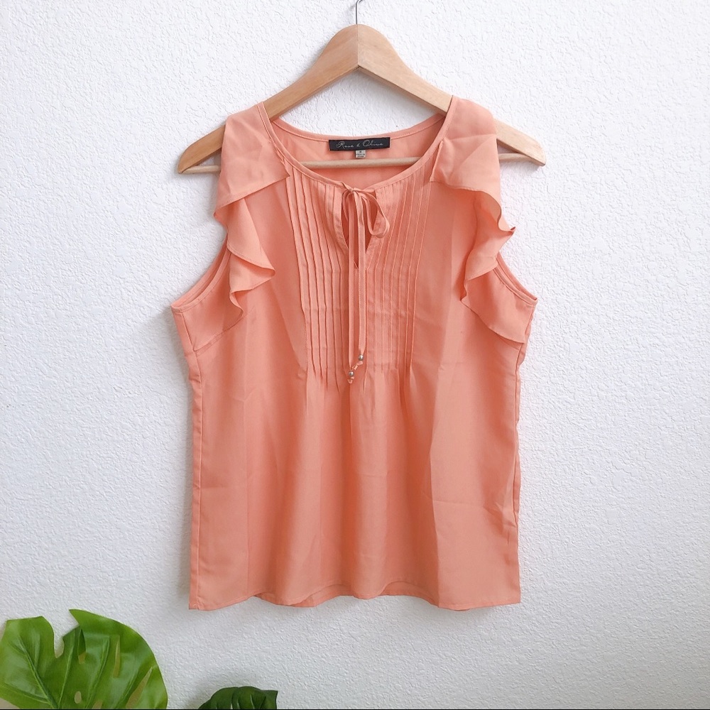 Rose & Olive Peach Color Ruffle Tank and Neck Tie
